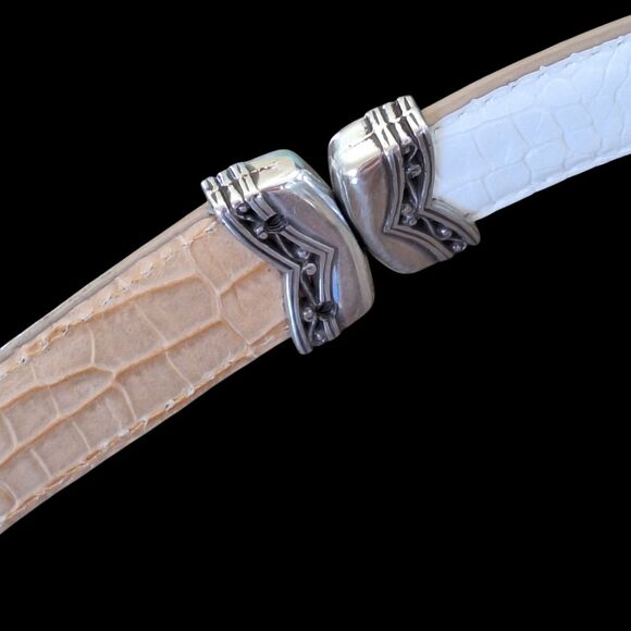 Brighton Statement Belt 32 REVERSIBLE White Tan Croc Silver B2701 Women ML VTG - Picture 5 of 16